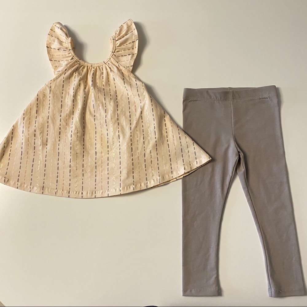Brand New SZ 24M 2-piece peach and gray outfit